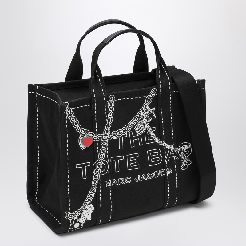 Marc Jacobs Small Canvas Tote Bag With Graphic Print In Black