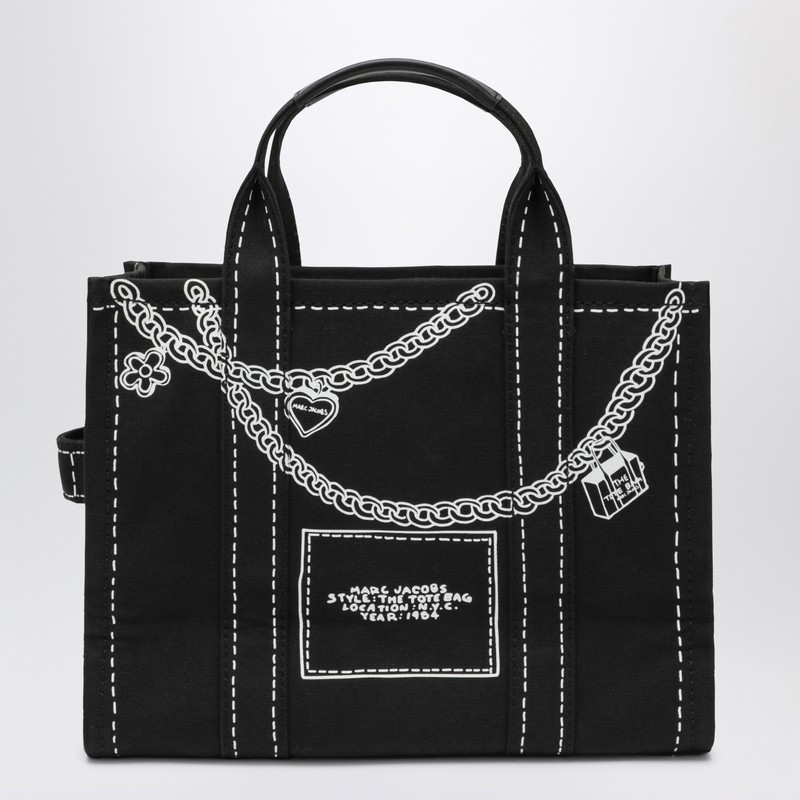 Marc Jacobs Small Canvas Tote Bag With Graphic Print In Black