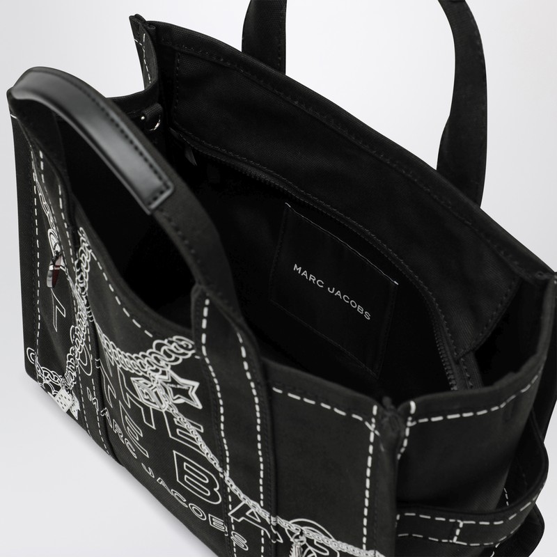 Marc Jacobs Small Canvas Tote Bag With Graphic Print In Black