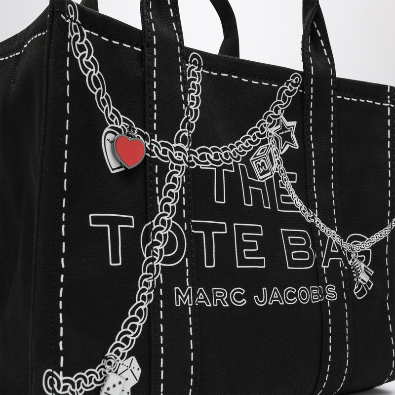 Marc Jacobs Small Canvas Tote Bag With Graphic Print In Black