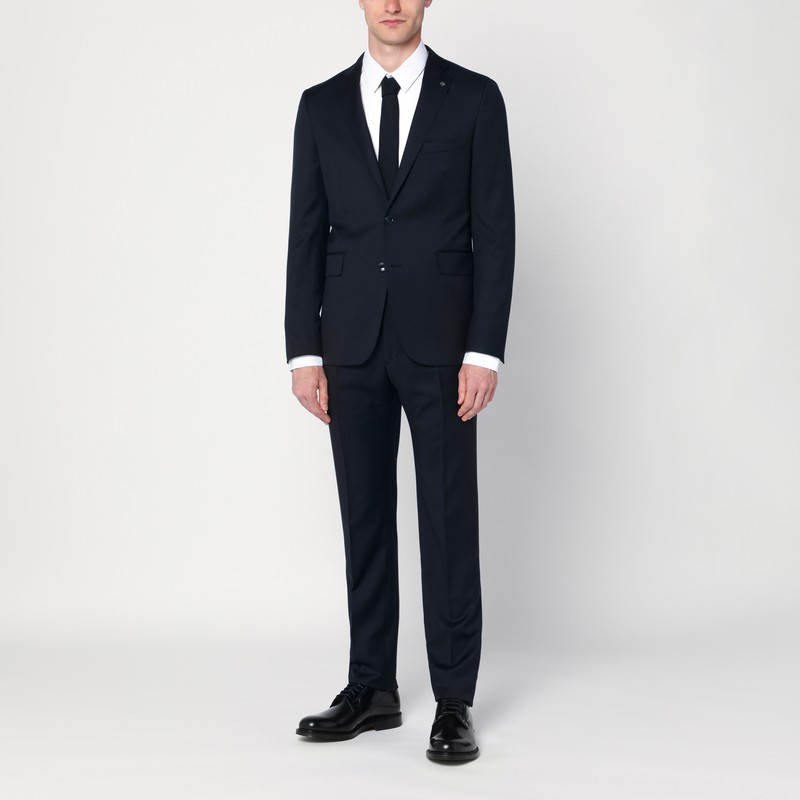 Tagliatore Single-breasted Blue Wool And Cashmere Suit In Black