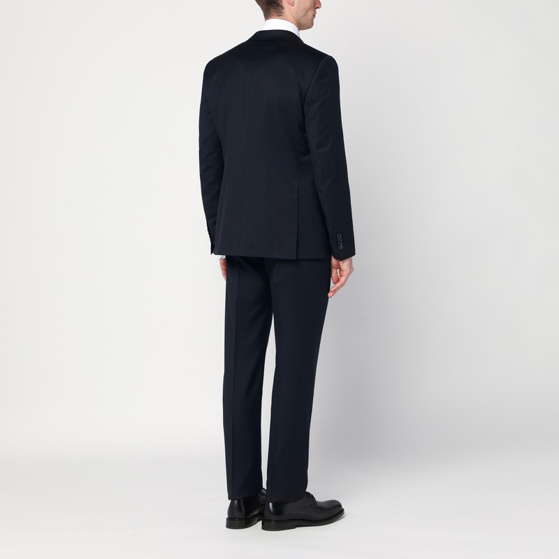 Tagliatore Single-breasted Blue Wool And Cashmere Suit In Black