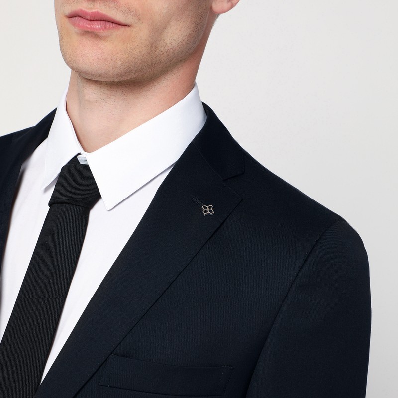 Tagliatore Single-breasted Blue Wool And Cashmere Suit In Black