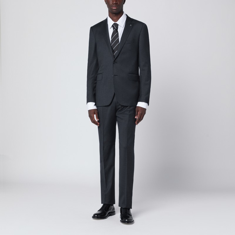 Tagliatore Gray Single-breasted Wool Suit In Animal Print