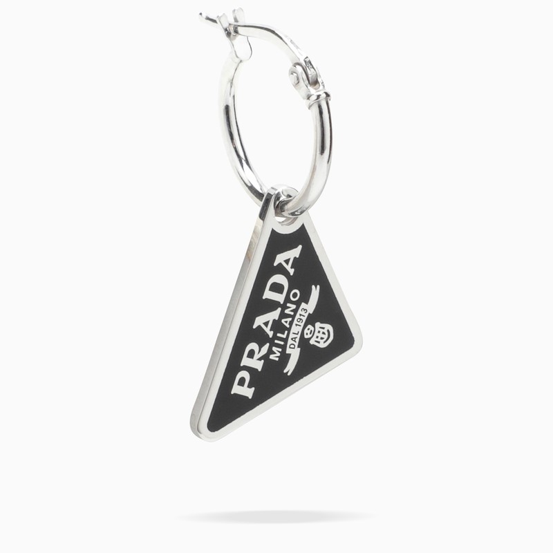 Prada Black Triangle Logo Earring Sx In Metal ModeSens
