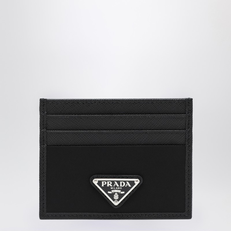 Black Saffiano card case with logo triangle