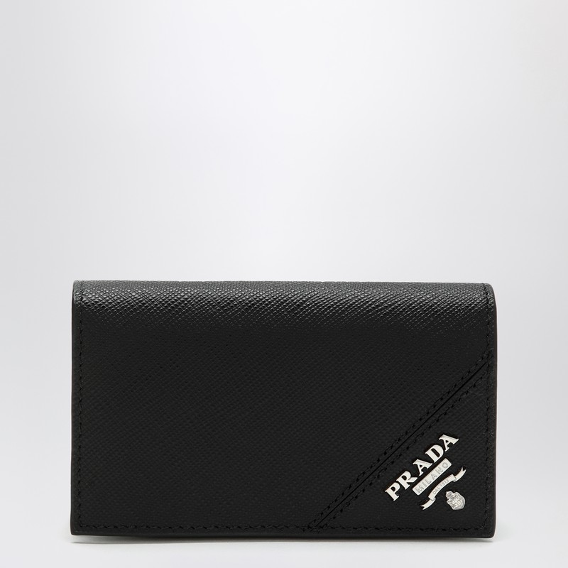 Black cardholder with flap in Saffiano leather