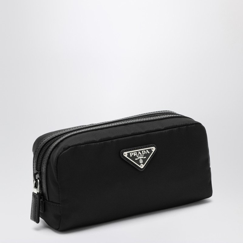 Black Re-Nylon beauty case with logo