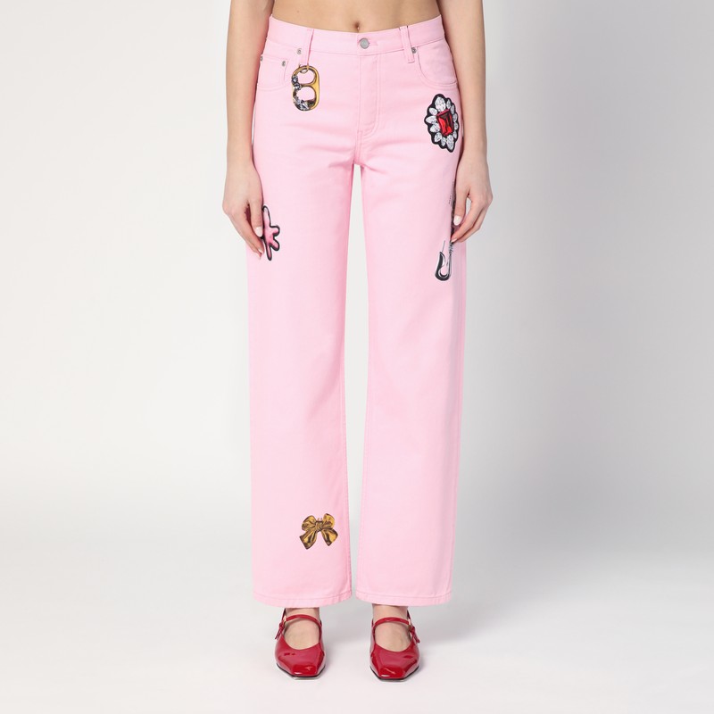Pink jeans with prints