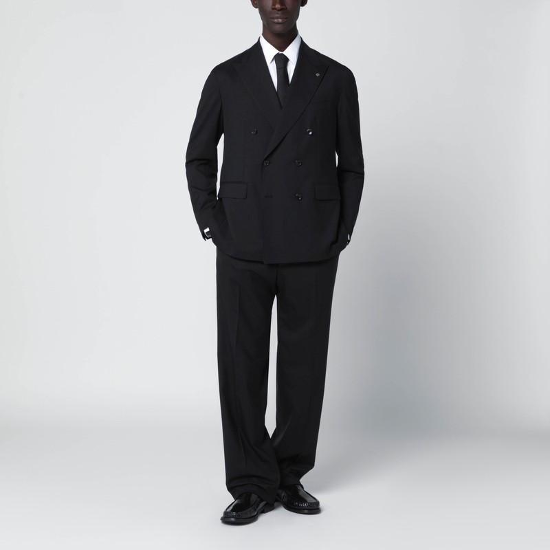 Tagliatore Wool Blend Double Breasted Tailored Suit In Black
