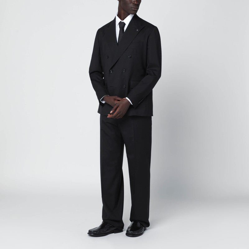 Tagliatore Wool Blend Double Breasted Tailored Suit In Black