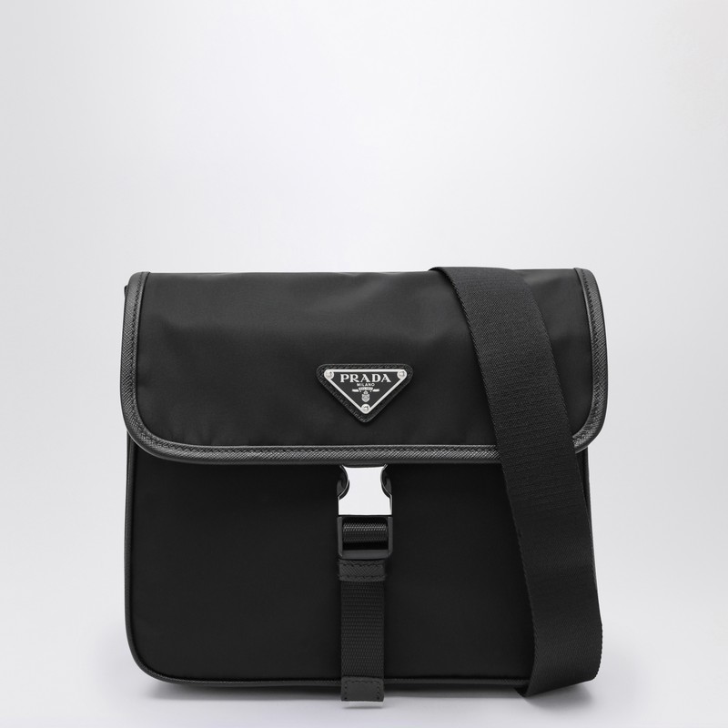 Shoulder bag in Re-Nylon and black Saffiano