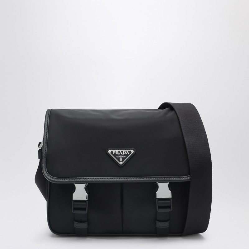 Black shoulder bag in Re-Nylon and Saffiano leather