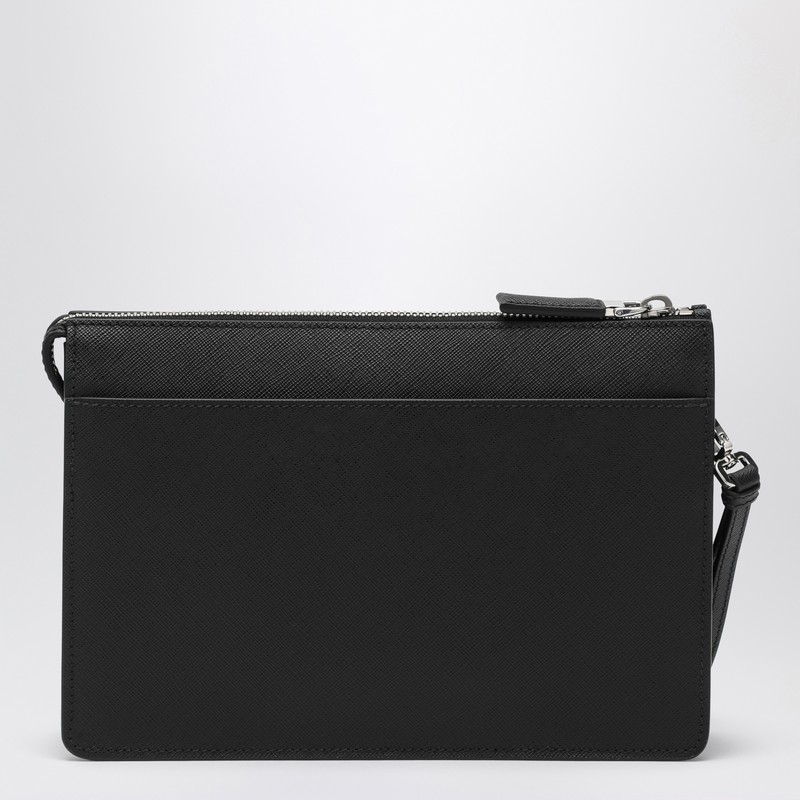 Prada Saffiano Leather Pouch With Triangle Logo In Black