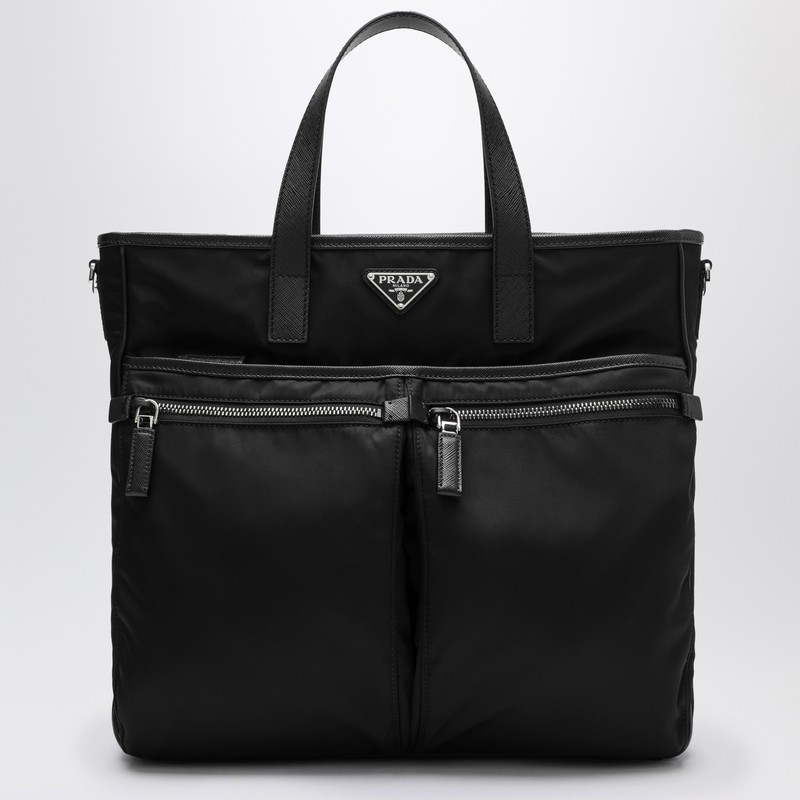 Black Re-Nylon and Saffiano shopping bag