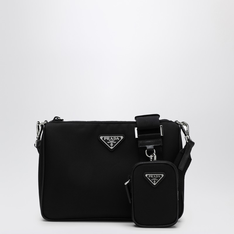 Black cross-body bag in Re-Nylon and Saffiano leather