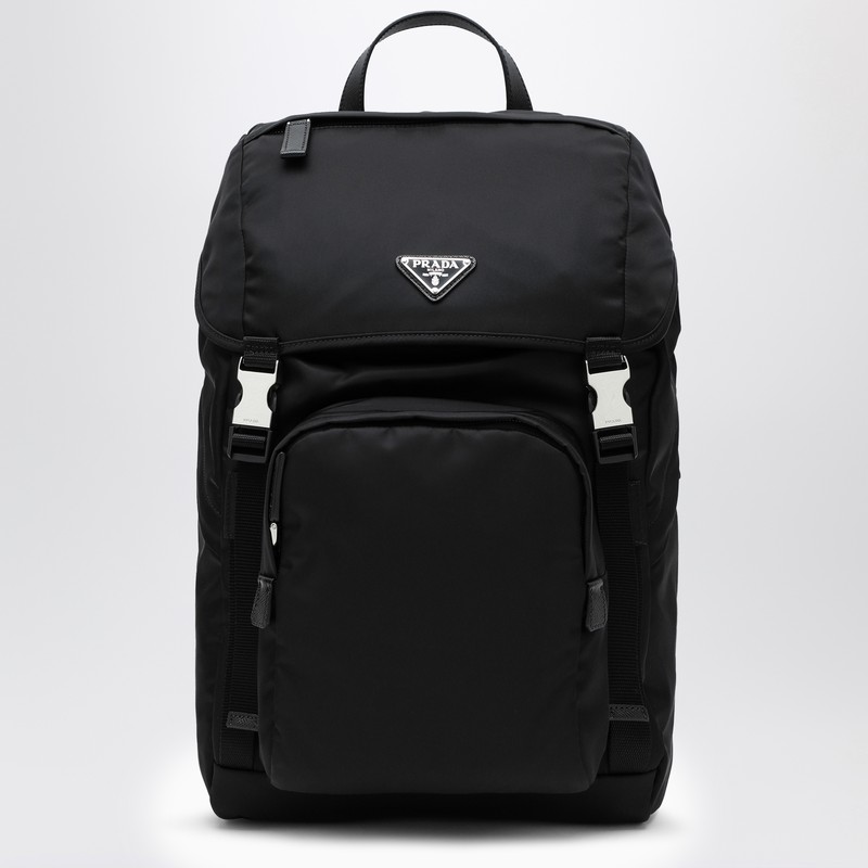 Black Re-Nylon backpack with snap fastener