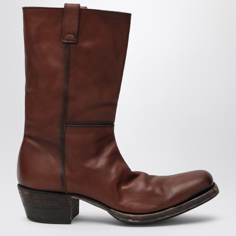Antiqued leather ankle boots in cocoa color
