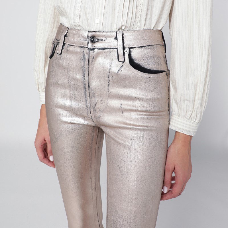 Frame Trousers With Back Pockets And Belt Loops In Metallic