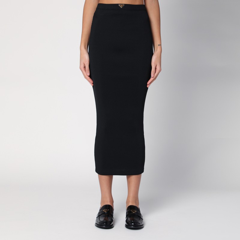 Black ribbed jersey skirt