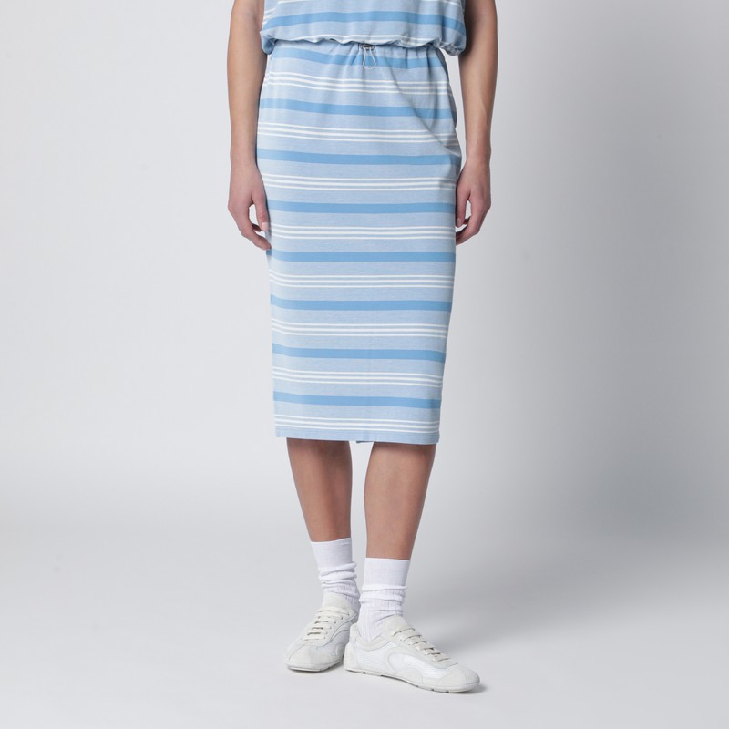 Gonna midi in piquet a righe celeste