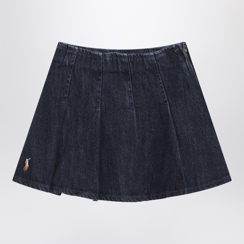 Blue pleated denim skirt