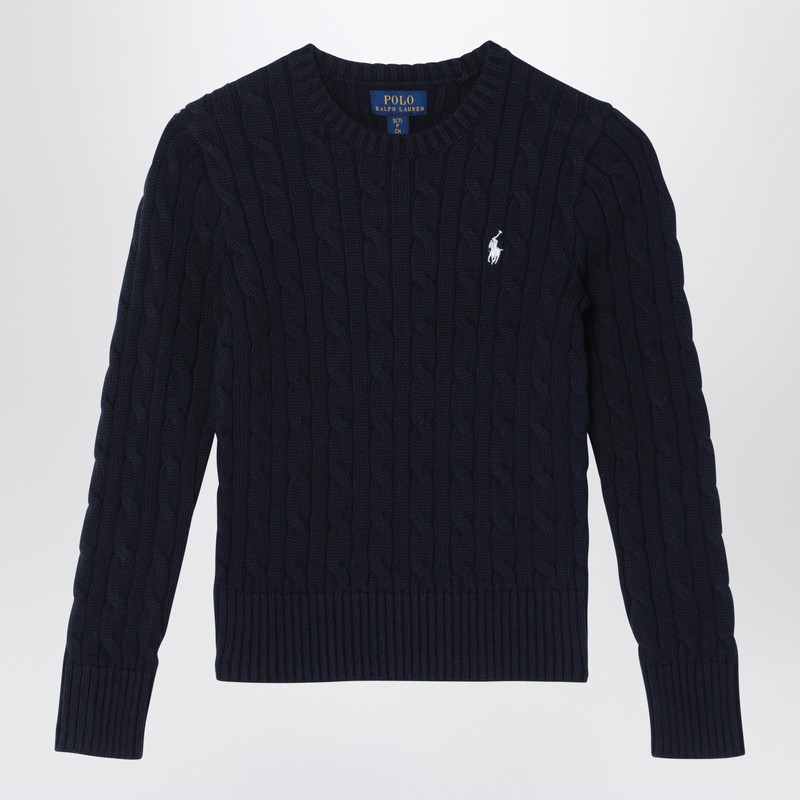 Navy blue cotton cable-knit sweater