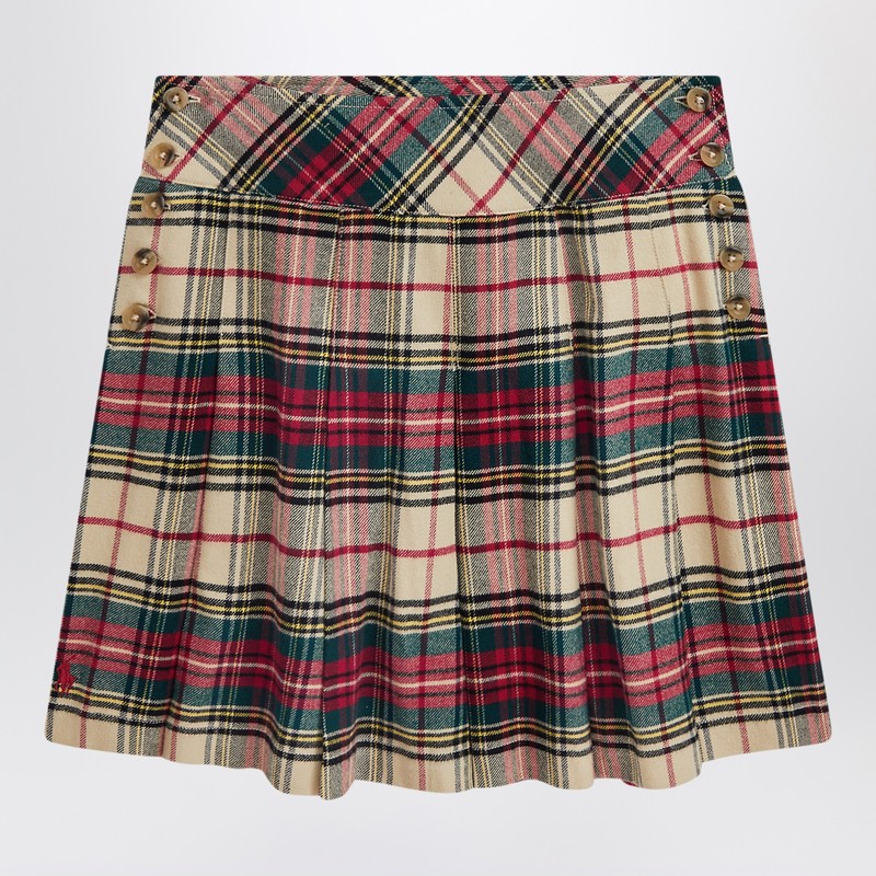 Cream/red cotton twill tartan skirt