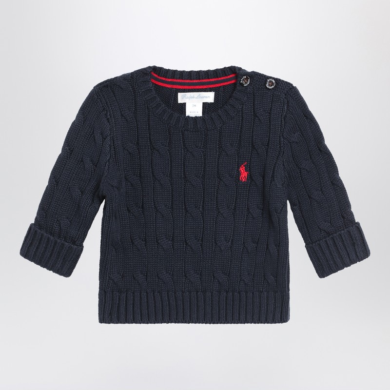 Navy blue cable-knit cotton sweater
