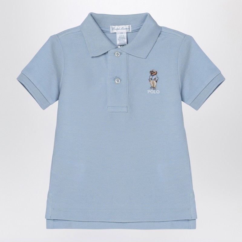 Light blue cotton polo shirt with logo embroidery