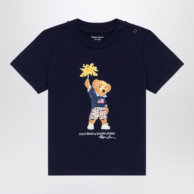 Navy blue cotton T-shirt with print