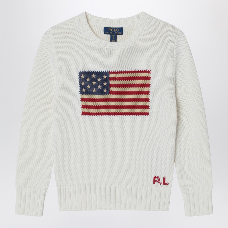 White sweater with flag intarsia