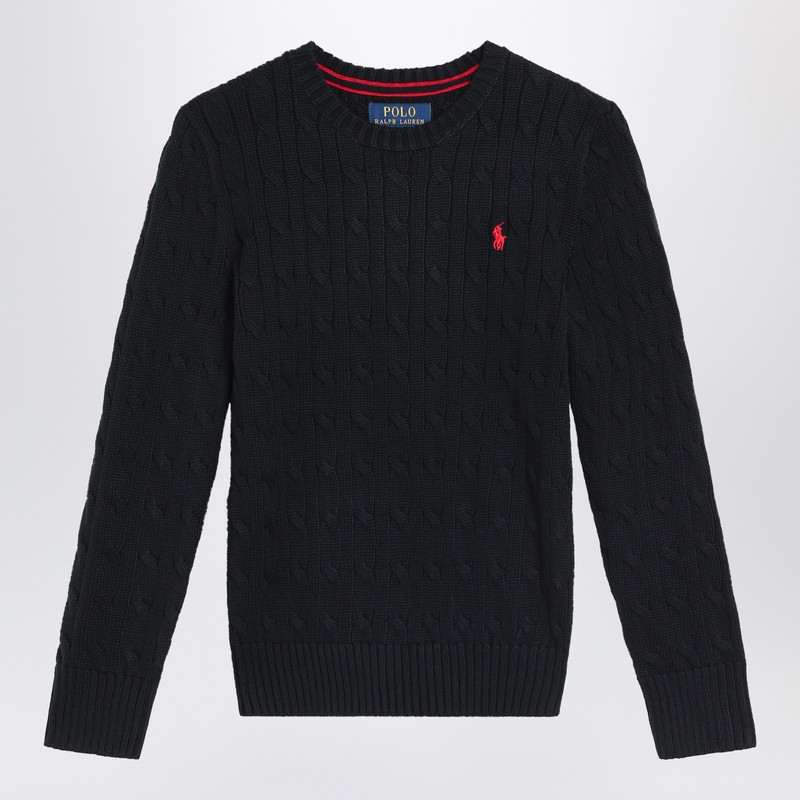 Black cable-knit crewneck sweater
