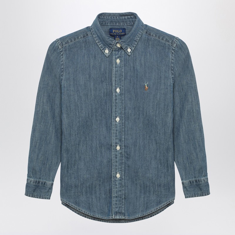 Blue denim button-down shirt