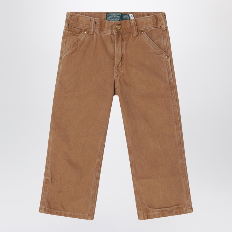 Brown vintage-effect cotton trousers
