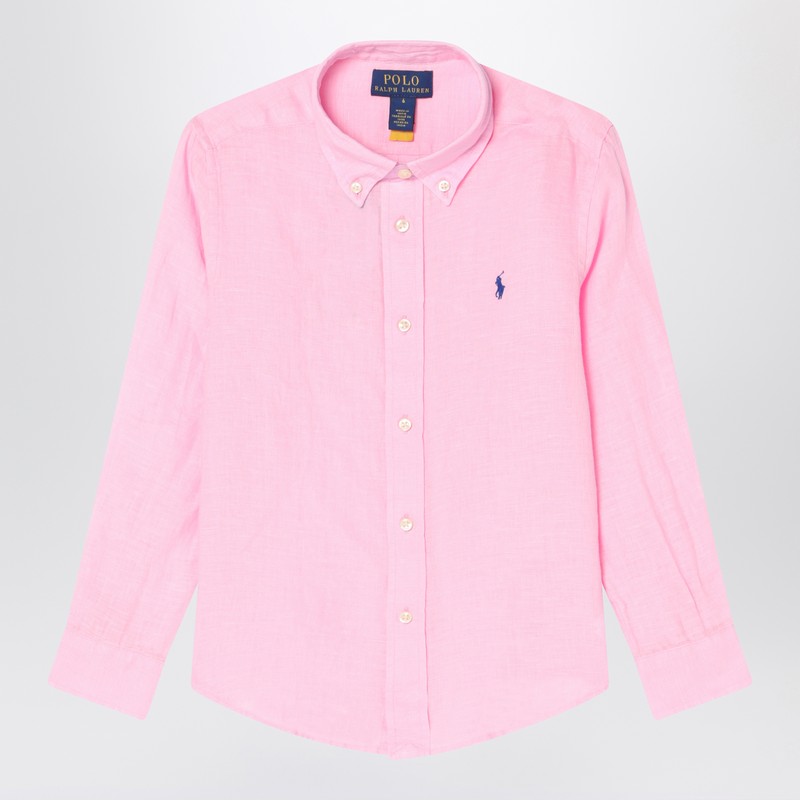Pink linen button-down shirt