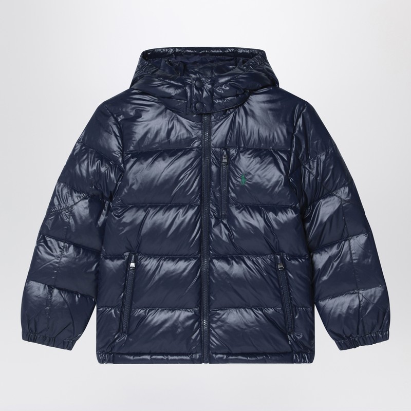 Glossy navy blue zip-up jacket