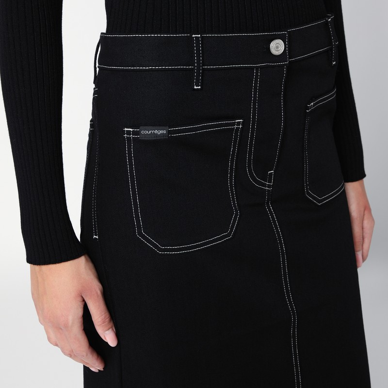 Courrèges Denim Midi Skirt In Black