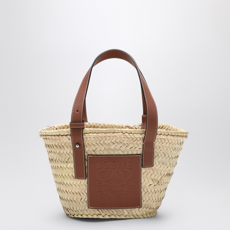 Small Basket bag in palm leaf and leather