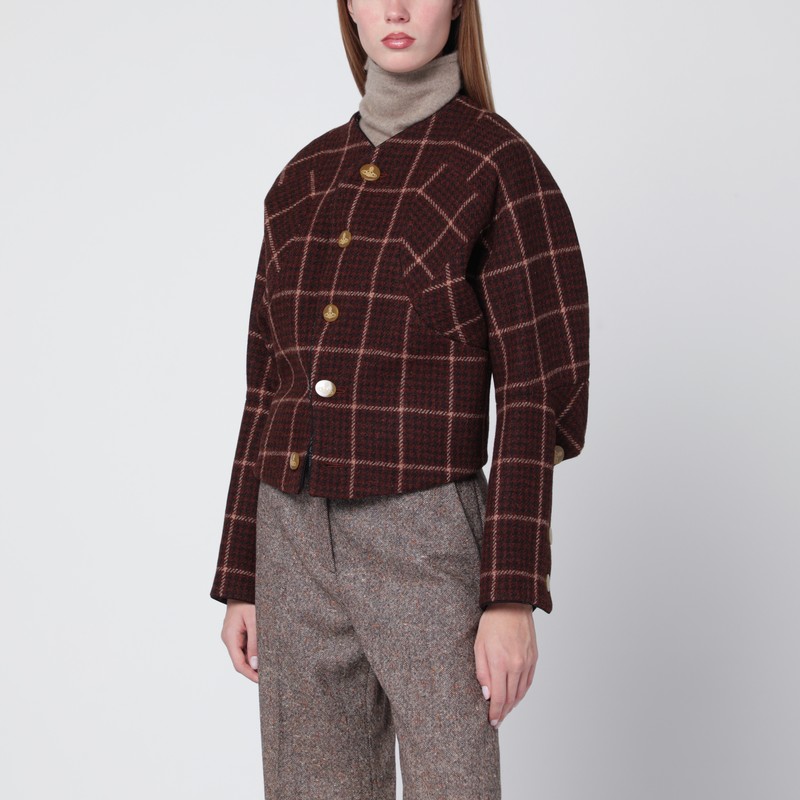 Brown tartan wool pourpoint jacket