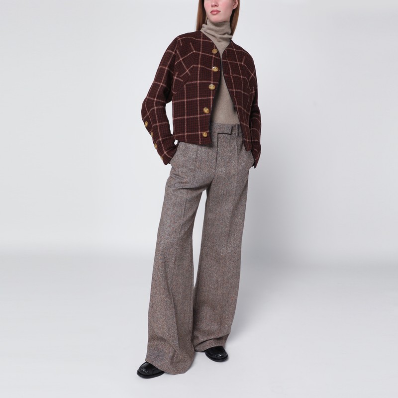Vivienne Westwood Tartan Wool Cropped Jacket With Long Sleeves In Brown