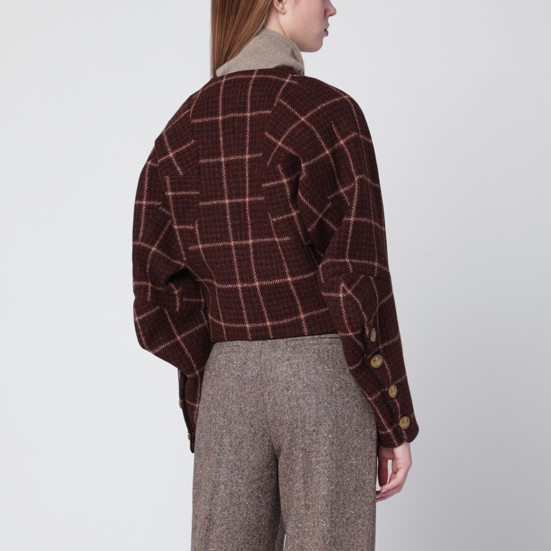 Vivienne Westwood Tartan Wool Cropped Jacket With Long Sleeves In Brown