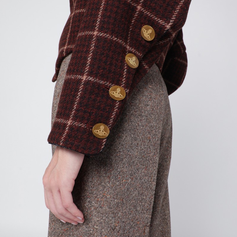 Vivienne Westwood Tartan Wool Cropped Jacket With Long Sleeves In Brown