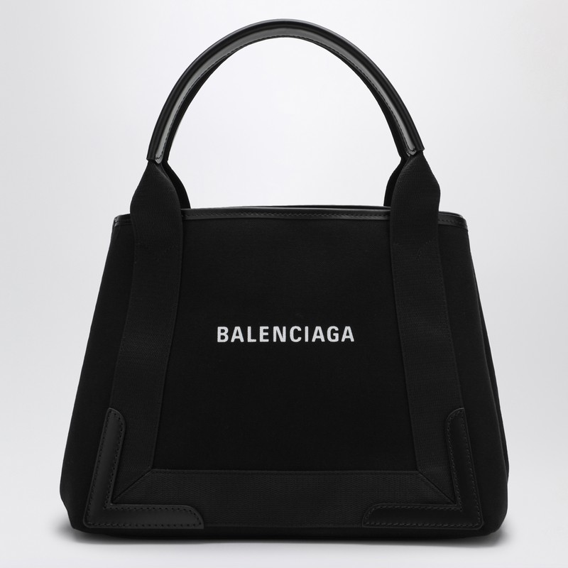 Small black Cabas bag in canvas and leather