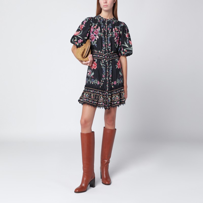 Farm Rio Black Belle Garden Mini Dress With Belt In Black