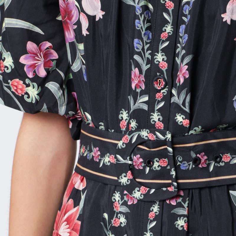 Farm Rio Black Belle Garden Mini Dress With Belt In Black