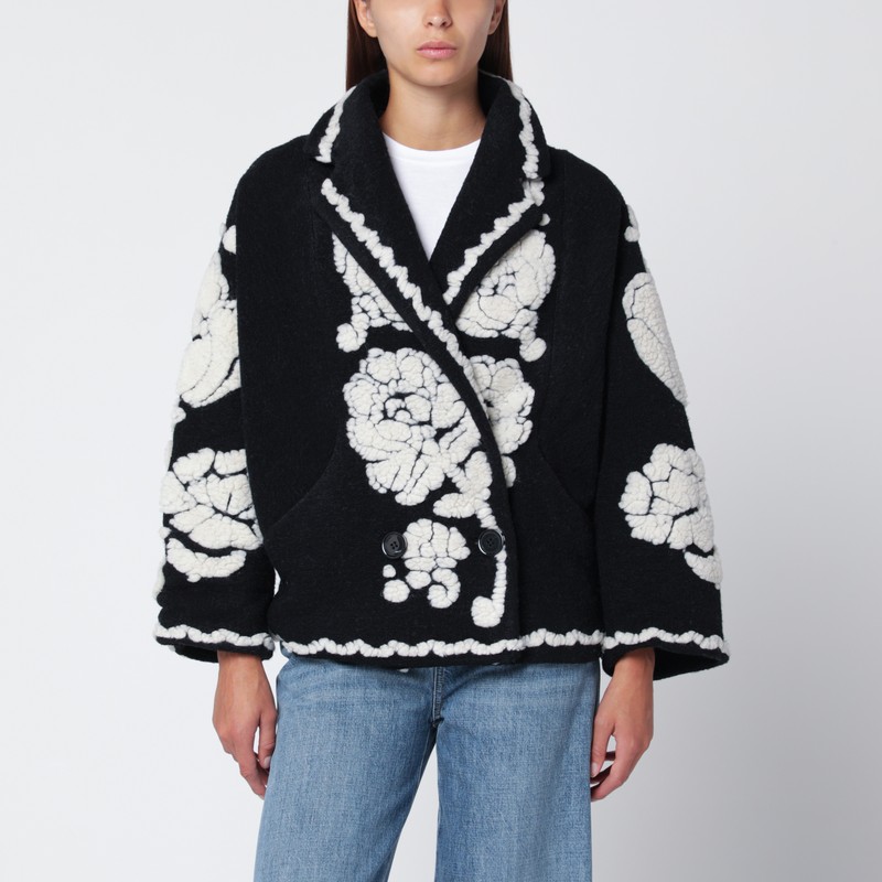 Black short coat with floral embroidery