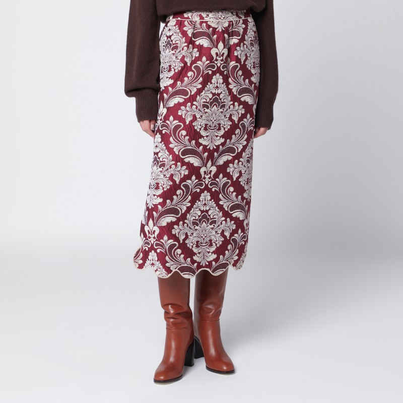 Farm Rio Bordeaux Jacquard Midi Skirt In Burgundy