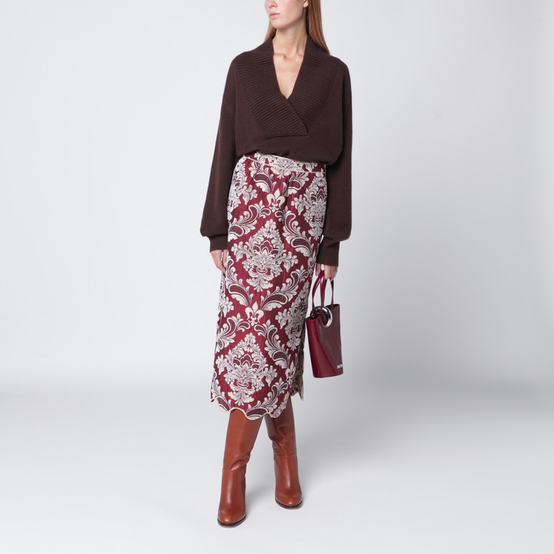 Farm Rio Bordeaux Jacquard Midi Skirt In Burgundy