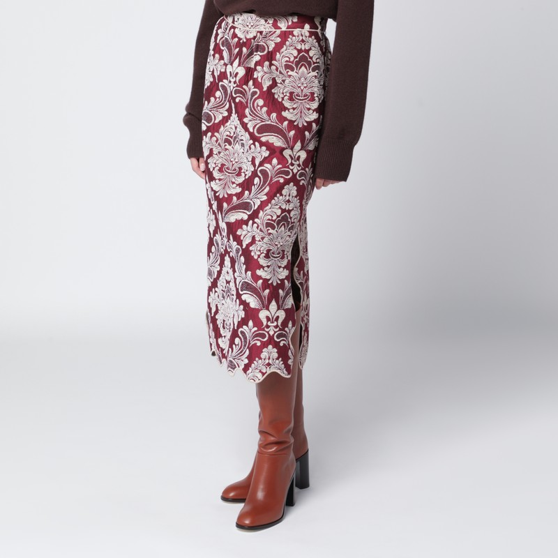 Farm Rio Bordeaux Jacquard Midi Skirt In Burgundy